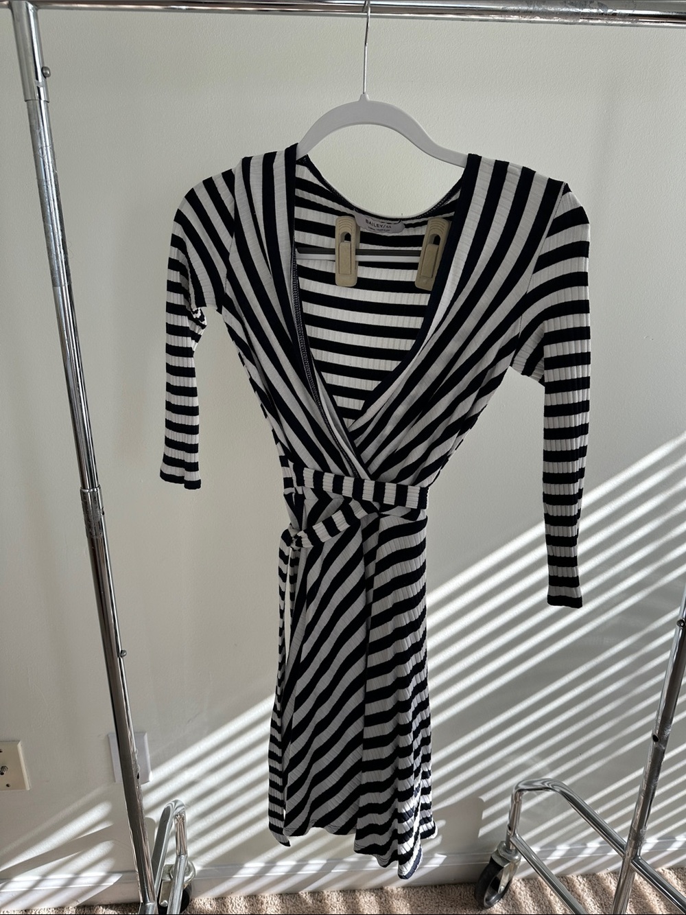 Bailey 44 Black & White Striped Wrap Dress